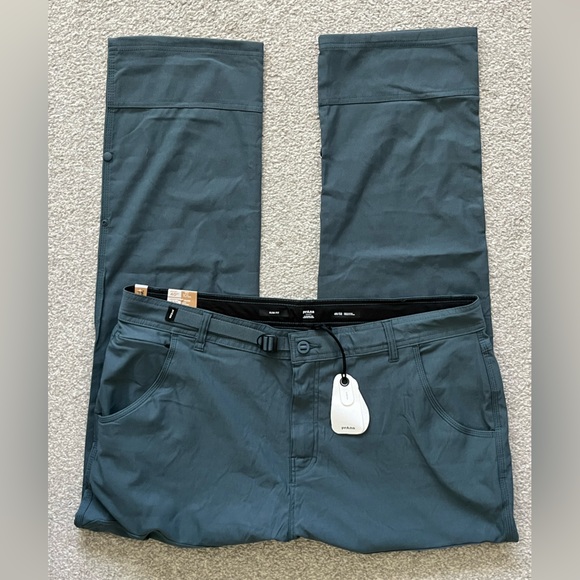 NWT Prana Mens Stretch Zion Slim Fit Tapered Leg Blue Gray Pants Size 40/32